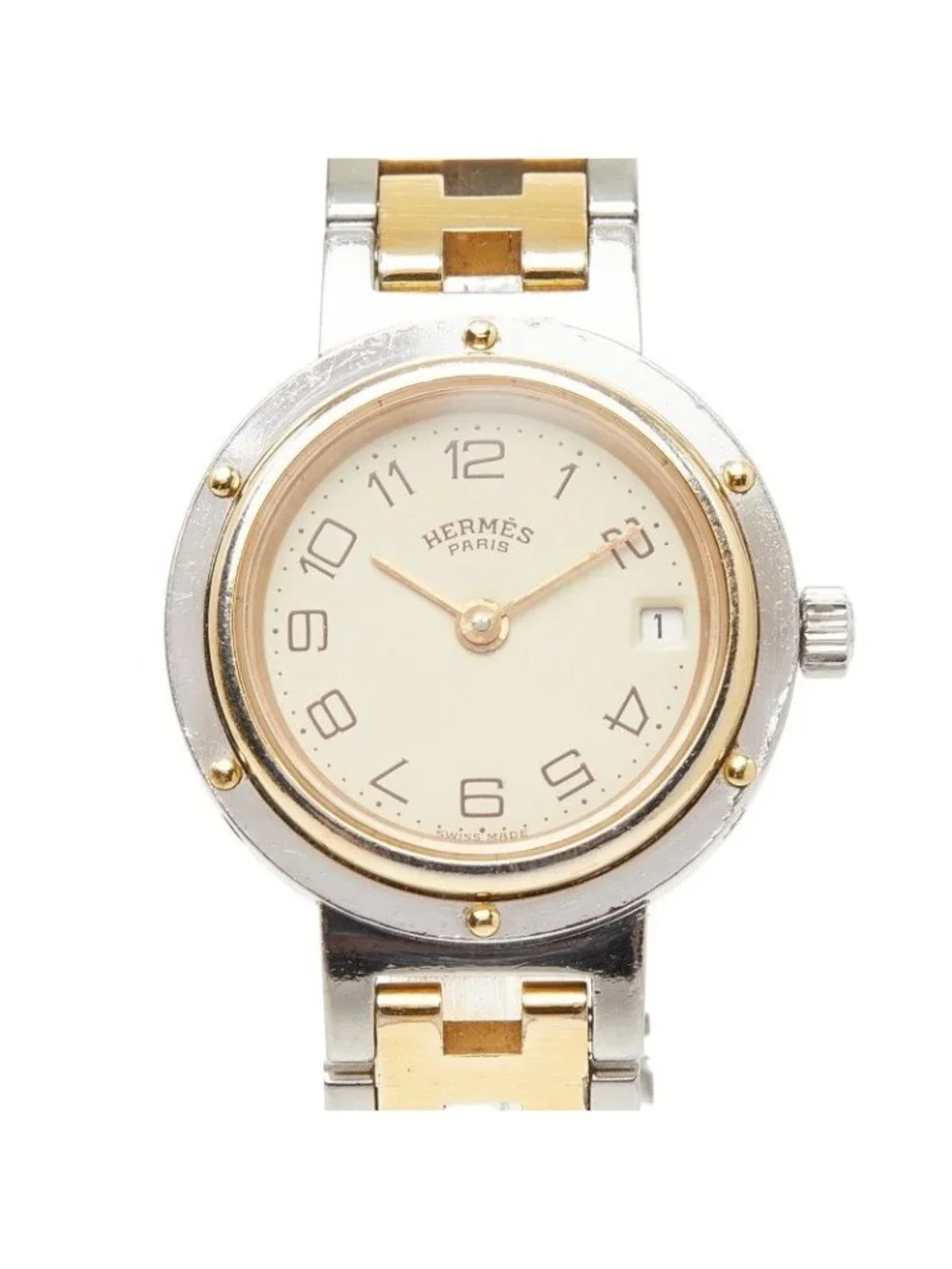 Hermes Clipper Watch Beige Gold Silver Stainless Steel